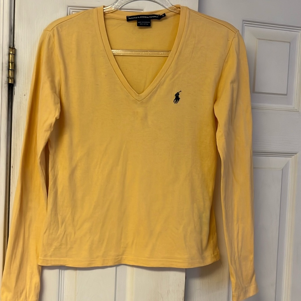 Ralph Lauren Sport Long Sleeve V Neck Yellow Gold T Shirt